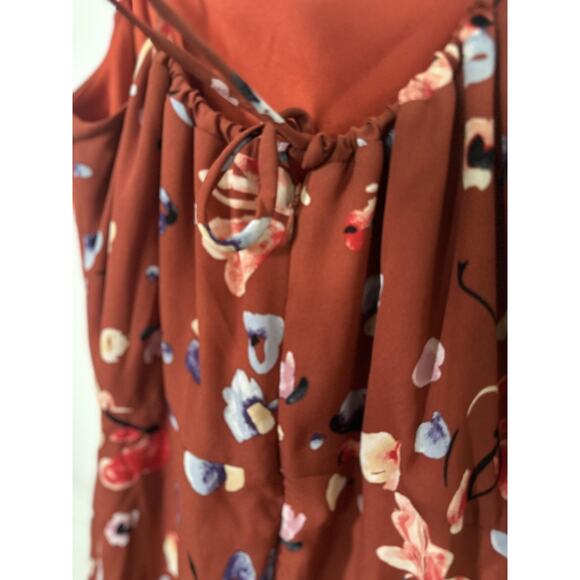 Hutch Dress Womens 6 Burnt Orange Floral Midi Sleeveless Spaghetti Strap Boho - Picture 6 of 6